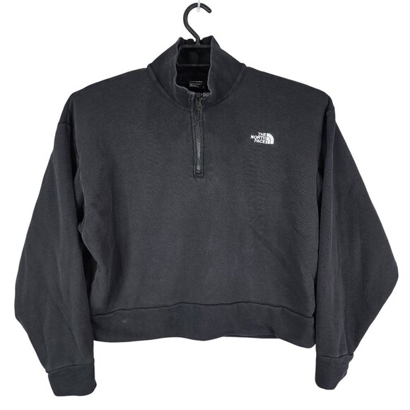 Womens Black The North Face Pullover Crop Sweatshirt 1/4 Zip Long Sleeve Size L - Picture 1 of 10